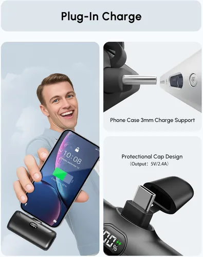 Vista 2 de Pequeño banco de energía USB C con soporte plegable para iPhone 17/Samsung Galaxy S25, cargador portátil del tamaño de la palma cargador de batería