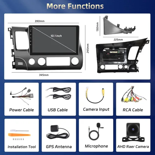 Vista 6 de 4+64G 9 '' Android 15 Estéreo del coche para Honda Civic 2006-2011 IPS Touchscreen Radio Wireless CarPlay Android Auto 5G WiFi Bluetooth Plug and