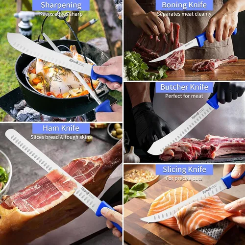 Vista 3 de 5 cuchillos de chef con bolsa de rollo, juego de cuchillos de cocina, cuchillo afilado de acero inoxidable para cortar carne, frutas y verduras