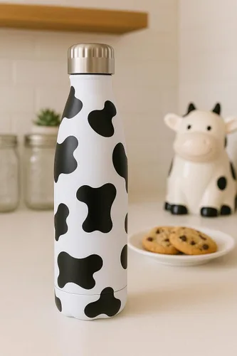 Vista 2 de Vastigo - Botella de agua con estampado de vaca, botella de acero inoxidable aislada de 17 onzas para mujer, bonito regalo de vaca, a prueba