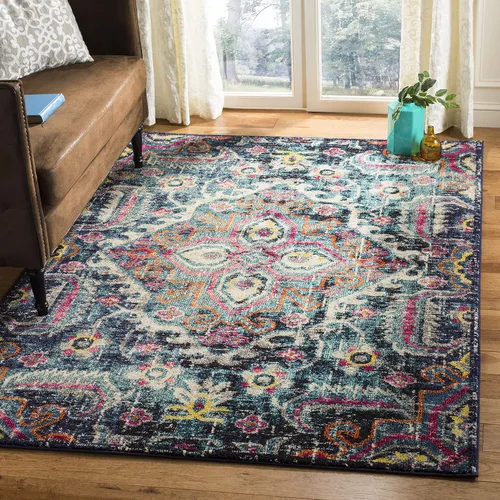 Vista 6 de SAFAVIEH Colección Monaco - Alfombra de pasillo, 2.2 x 6 pies, azul y fucsia, no desprende pelusa y de fácil cuidado, ideal para zonas de alto