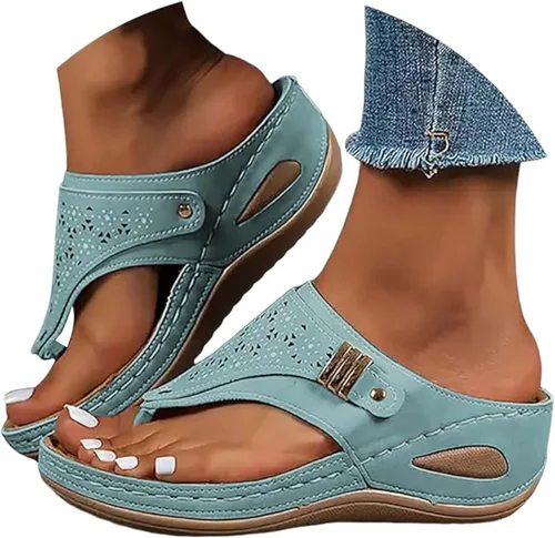 Vista 13 de Sandalias ortopédicas para mujer, sandalias de cuña con soporte de arco, sandalias de playa cómodas y elegantes para el verano 2025