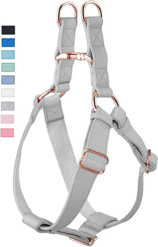 Vista 9 de Arnés de Cuero Suave Sin Tirones para Perro - Arnés Ajustable de Paso para Perro con Hebilla de Metal Resistente de Oro Rosa, Chalecos Halter