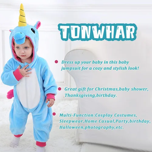 Vista 6 de TONWHAR Disfraz de Halloween para bebés y niños pequeños, traje de nieve para niños (3.5-4.5 añosaltura 41-46 pulgadas, unicornio azul)