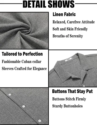 Vista 5 de COOFANDY Men's Linen Short Sleeve Button Down Shirt Casual Cuban Collar Summer Beach Shirts Vacation Essentials