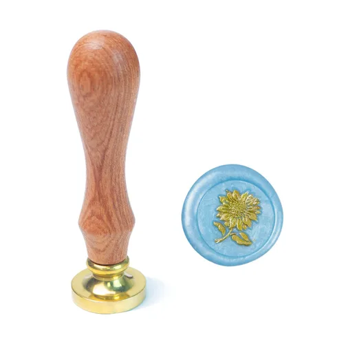 Vista 11 de Sello de cera de flor con mango de madera de cabeza de latón extraíble para sellado de sobres
