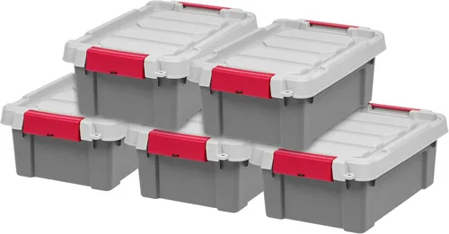 Vista 19 de IRIS USA - Contenedores de almacenamiento con tapa de 3 galones con candado, paquete de 5 - Fabricados en EE. UU., contenedores resistentes