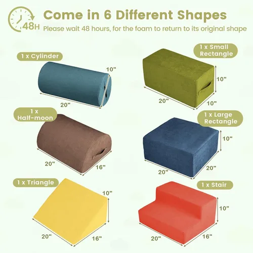 Vista 9 de INFANS Juguetes de escalada para niños pequeños, juego de 6 piezas de bloques de espuma suave para trepar y gatear con estructura de actividad