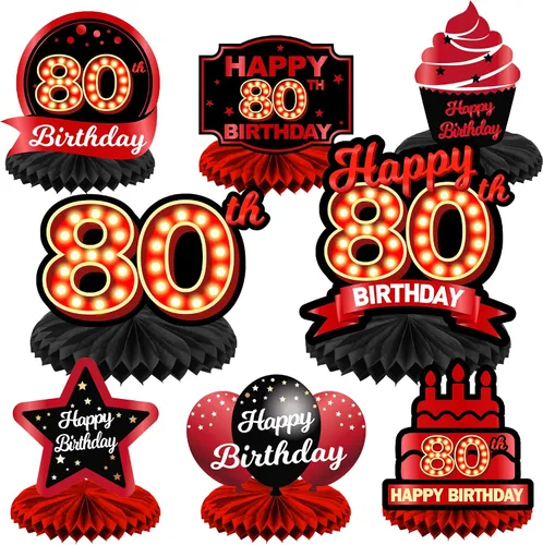 Vista 84 de Feliz 45 cumpleaños rojo y negro centros de mesa de panal de abeja decoraciones de globos decoración de mesa centros de mesa para niñas mujeres