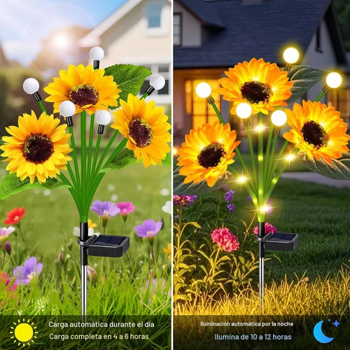 Vista 7 de Luces Solares de Girasol para Jardín al Aire Libre, Decoración Mejorada de 4 Pack de Girasoles Solares con Luces de Luciérnaga, Impermeables