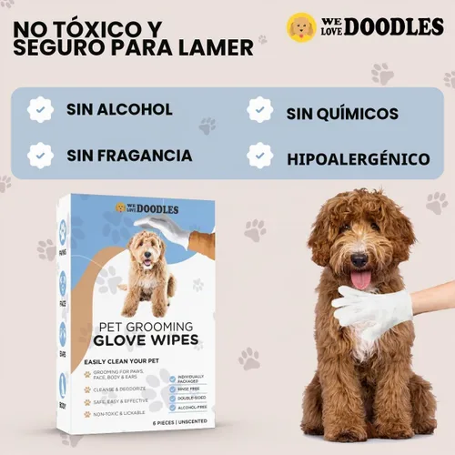 Vista 4 de Toallitas para guantes de mascotas para perros, limpieza de doble cara