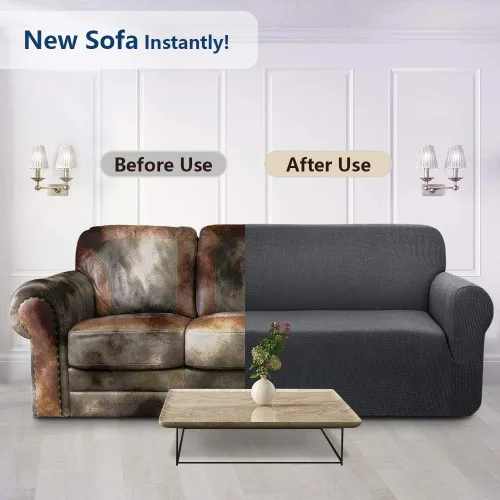 Vista 4 de iCOVER - Funda de sofá de una pieza de alta elasticidad, lavable a máquina, tela jacquard de elastano, parte inferior elástica antideslizante, sofá