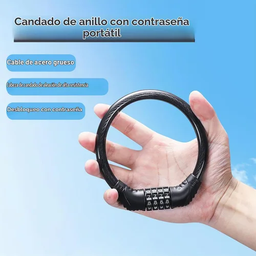 Vista 8 de Cable de bloqueo de bicicleta, cadena de bloqueo de bicicleta antirrobo, cerradura de bicicleta combinada, cerradura de combinación de seguridad