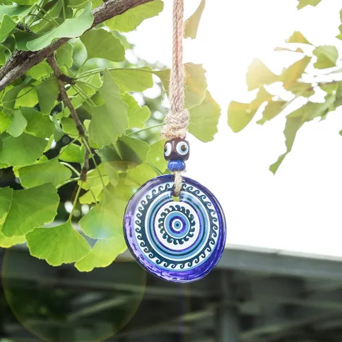 Vista 2 de Amuleto grande de cristal de 3 pulgadas con diseño de mandala de ojo turco con cuentas de Nazar para el hogar, adorno colgante de pared para árbol