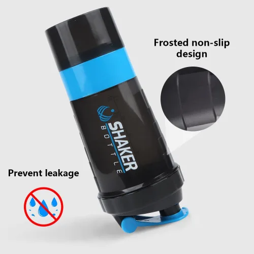 Vista 5 de XSUPER Botella Agitadora, Botella Agitadora a Prueba de Fugas para Mezclas de Proteínas, 16oz Vaso de 3 Capas Desenroscable con Almacenamiento