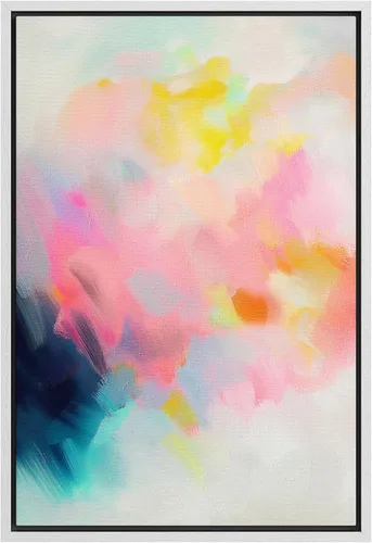 Vista 30 de SIGNFORD Lienzo enmarcado para pared, acuarela pastel, rosa, puesta de sol, nube, naturaleza, ilustraciones de área silvestre, arte moderno