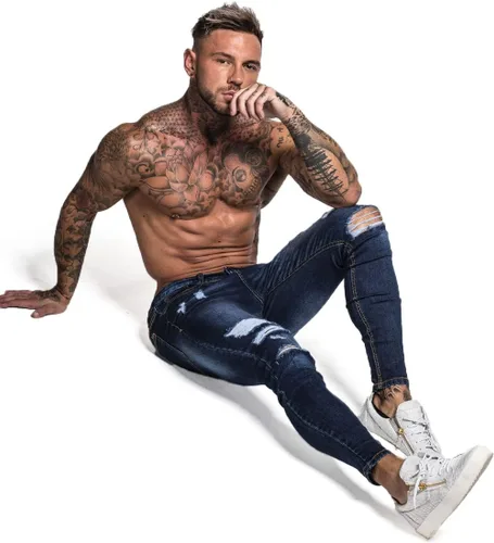 Vista 5 de GINGTTO - Jeans rasgados, elásticos y ajustados para hombre