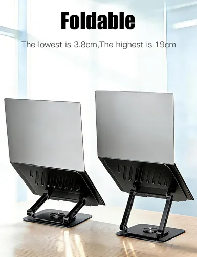 Vista 6 de Soporte ajustable para laptop con base giratoria de 360°, soporte para computadora portátil ergonómico plegable elevador para computadora portátil