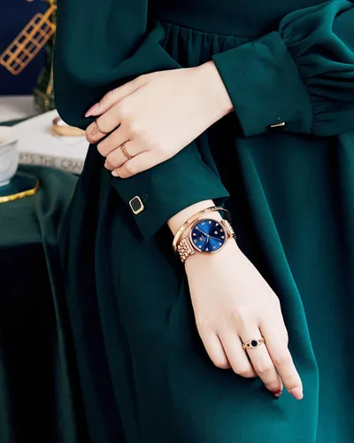 Vista 6 de OLEVS Reloj de oro rosa para mujer, con diamantes de lujo, luminoso, resistente al agua