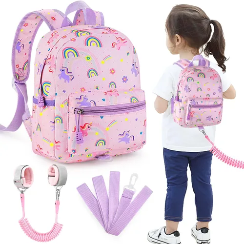 Vista 19 de Accmor Mochila para niños pequeños con correa, lindas mochilas para niños con eslabón de muñeca antipérdida, mini mochila para bebé, arnés