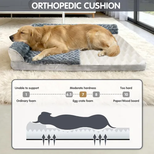 Vista 3 de Cama ortopédica para perros con almohadas, sofá cama grande de espuma viscoelástica para perros medianos y grandes, funda lavable impermeable, parte