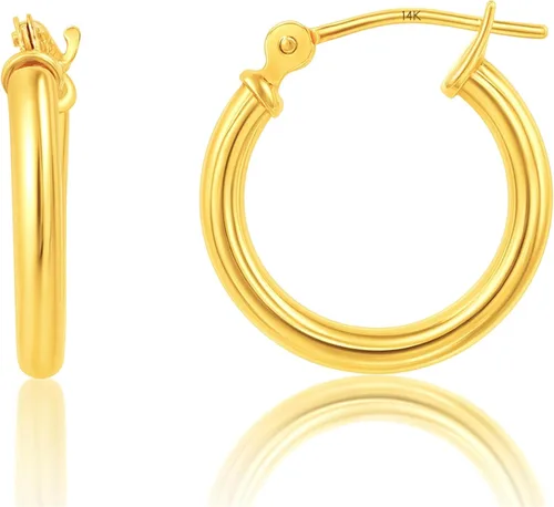 Vista 21 de Solid 10K or 14K Gold 12MM to 50MM Hoop Earrings for Women 10K oro blanco