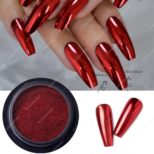 Vista 3 de Polvo de uñas cromado, rojo, verde, efecto espejo metálico para uñas, diseño artístico, pigmento holográfico, purpurina para decoración de manicura