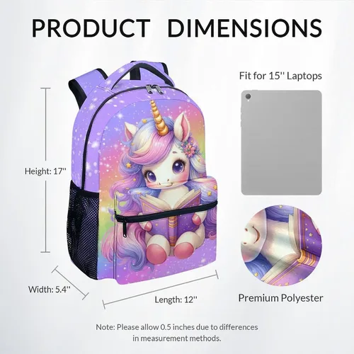 Vista 2 de Mochila para niñas, mochilas de unicornio para niños, bolsa de libros de 17 pulgadas para jardín de infantes primaria, preescolar, bonita mochila
