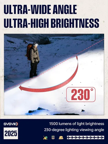 Vista 2 de svsviio K0209 - Linterna frontal recargable de 1500 lúmenes con sensor de movimiento y luz roja, lámpara de cabeza súper brillante, luces de cabeza