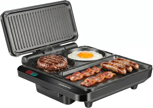 Vista 11 de OVENTE Sandwichera eléctrica Panini Press, parrilla interior de 1500 W con placas revestidas antiadherentes, control de temperatura y bandeja