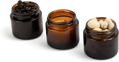 Vista 9 de Human Objects Tarros de vidrio ámbar de 2 onzas con tapas negras resistentes a los niños, 0.12 oz, 200 unidades, recipientes herméticos recargables