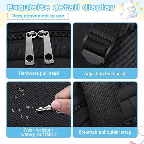 Vista 4 de Linda mochila para la escuela, niñas, niños, mochila escolar estética para mujeres, mochila de viaje para computadora portátil y niños, Negro