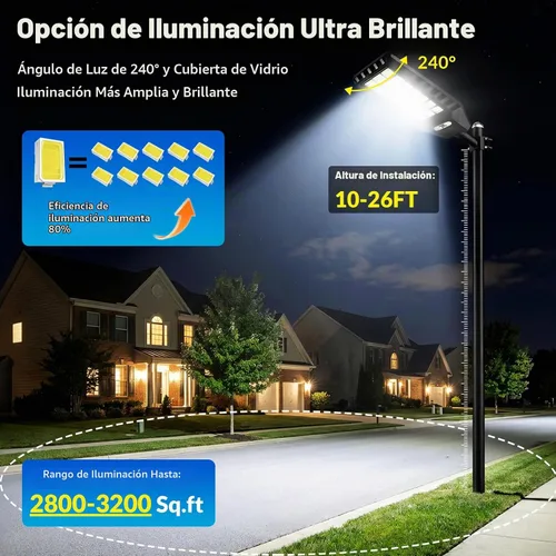 Vista 3 de Solar Street Light Outdoor Waterproof, 23” Large Solar Light with Motion Sensor, 6500K Dusk to Dawn Security LED Flood Light, Commercial Outdoor