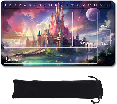 Vista 7 de Alfombrillas de juego compatibles con Lorcana tamaño 24 x 14 pulgadas, tapete de juego TCG de goma antideslizante con Zones y bolsa