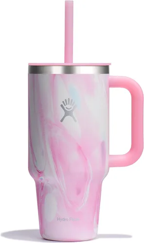 Vista 74 de Hydro Flask Vaso de Viaje con Asa, Tapa y Pajita - Acero Inoxidable Aislado en 24 Oz Aloe