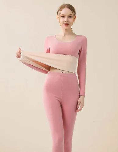 Vista 2 de PLUMZJOY Conjunto de ropa interior térmica para mujer, ultra suave, largo con forro polar, capa base cálida