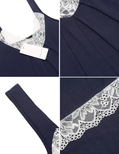 Vista 5 de Ekouaer Camisón de mujer con cuello en V, ropa de dormir de encaje, lencería suave para mujer