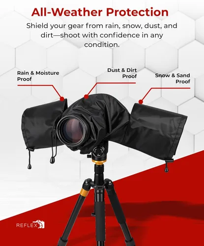 Vista 4 de REFLEX CAMERA Funda protectora universal impermeable para lluvia DSLR/SLR con mangas de cordón y ventana de visión transparente para Sony, Canon