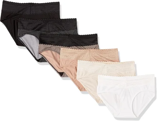 Vista 4 de Warner's Blissful Benefits para mujer, paquete de 6 pantaletas hipster de algodón con cintura cómoda sin excavaciones y encaje Ru2266w Gris oscuro