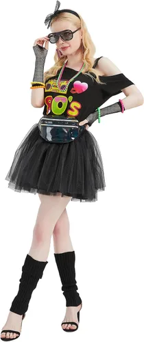 Vista 3 de Kids 80s Outfits for Girls and Women 17Pcs 80s Costumes for Kids 80s Halloween Costum Accessories Set 1980s Party Cosplay