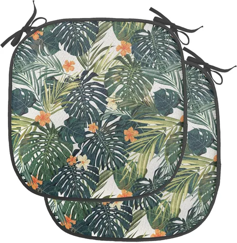 Vista 172 de Ambesonne Flamingo - Cojín de asiento para silla, diseño de fantasía exótica con elementos de vida silvestre hawaiana en colores pastel, acolchado