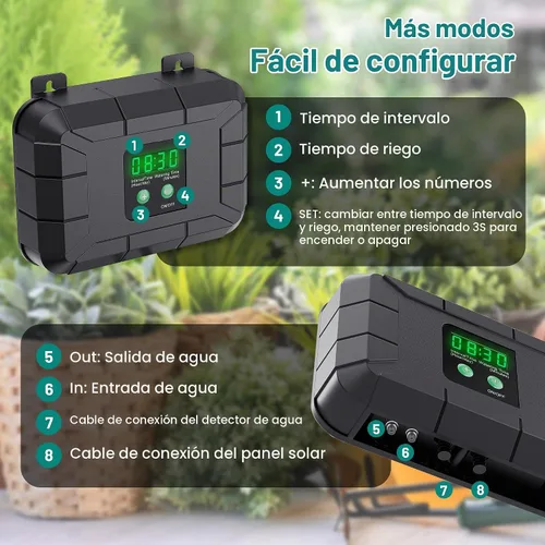 Vista 3 de Sistema de riego solar Biling 8W con batería para jardín Automatic Drip Irrigation Kit with Digital Programmable Timing Modes, Solar Watering