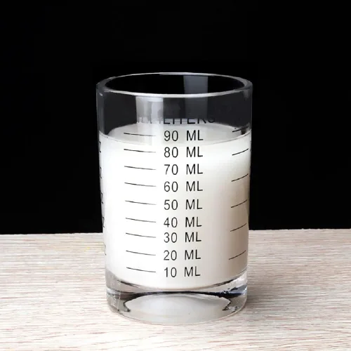 Vista 2 de Taza medidora de vidrio de chupito, 3 onzas/3.0 fl oz, taza de vidrio de café expreso pesado líquido, 2 piezas (negro 3.0 fl oz, 2 unidades)