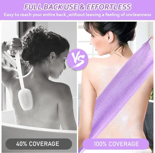 Vista 8 de Juego de 6 piezas de exfoliante para la espalda con asas, limpiador corporal de longitud extendida, 4 limpiadores de espalda y 2 guantes de baño