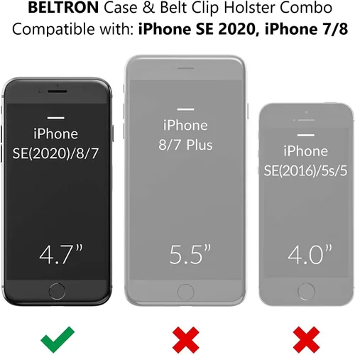 Vista 4 de BELTRON Funda con clip para cinturón para iPhone SE 3 2022, SE 2 2020, iPhone 7/8, funda híbrida delgada de protección completa resistente y funda