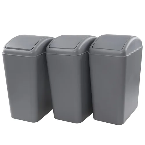 Vista 8 de Cubo de basura de plástico con tapa, 4.5 galones, color negro, paquete de 3
