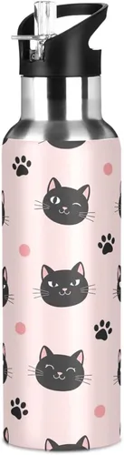 Vista 8 de Cute Black Cat Pink Insulated Water Bottle 32 Oz Leakproof Water Bottles, BPA-Free Sport Water Bottle Insulated
