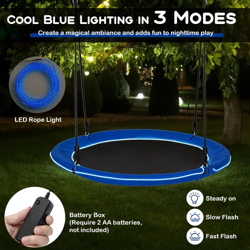 Vista 2 de Costzon Columpio de árbol de 40 pulgadas con luces LED para niños y adultos, columpio de platillo volador para interiores y exteriores con cuerdas