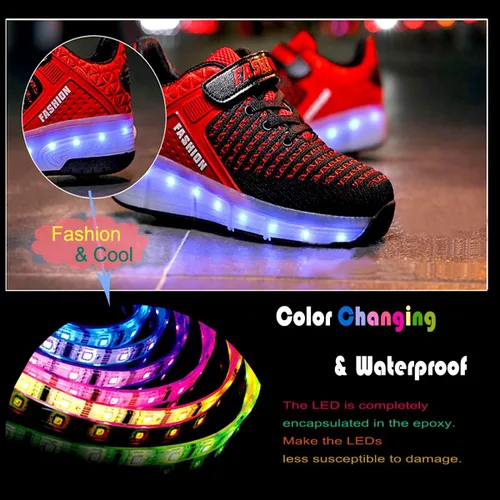 Vista 4 de Aikuass - Tenis con ruedas y luces LED recargables con USB para niñas y niños