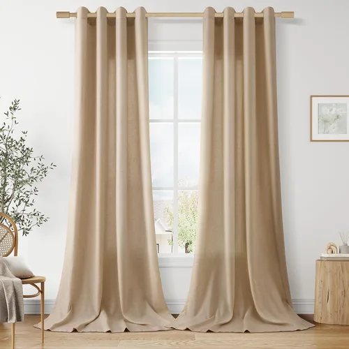Vista 63 de Cortinas de lino negro para dormitorio y sala de estar de 84 pulgadas de largo, juego de 2 paneles, para habitación de niños, filtro de luz